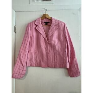 Larry Levine Bubble gum barbie pinstripe womens blazer cropped linen blend 10